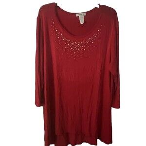 Only 9 Blouse Top Women’s 3/4 Sleeve Size 1X Red